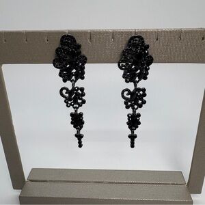 Black Crystal Cluster Drop Rhinestone Dangle Earrings